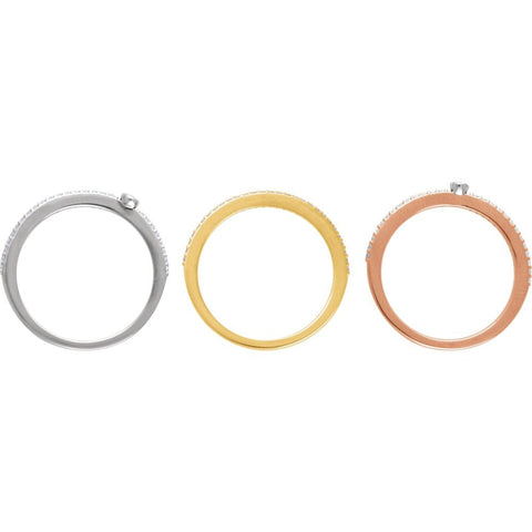 14K White, Yellow & Rose Gold 3/8 CTW Diamond Set of 3 Stackable Rings, Size 7