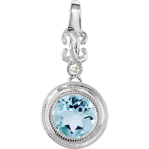 14k White Gold Aquamarine & .01 CTW Diamond Pendant