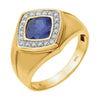 14K Yellow Gold Men's Created Blue Sapphire & 0.025 CTW Diamond Ring (Size 10)