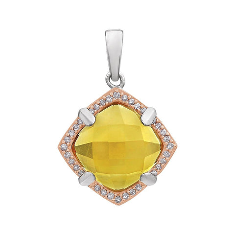 Sterling Silver Rose Gold Plated Citrine & 1/8 CTW Diamond Pendant