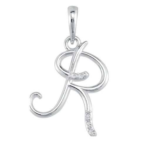 14k White Gold .03 CTW Diamond Letter "R" Script Initial 18" Necklace