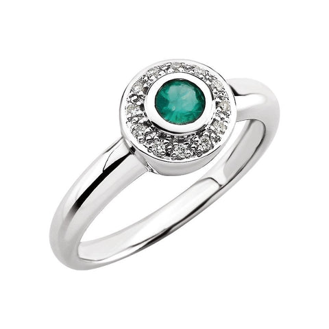 14k White Gold Emerald & .06 CTW Diamond Ring, Size 6