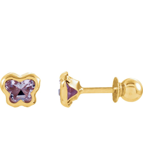 14k Yellow Gold June CZ Birthstone Earrings with Screw Backs