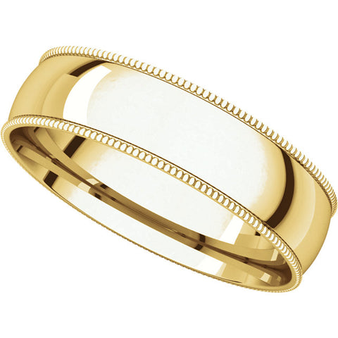 14k Yellow Gold 5mm Light Comfort Fit Milgrain Band , Size 11.5