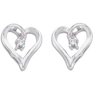 14k White Gold .04 CTW Diamond Heart Earrings