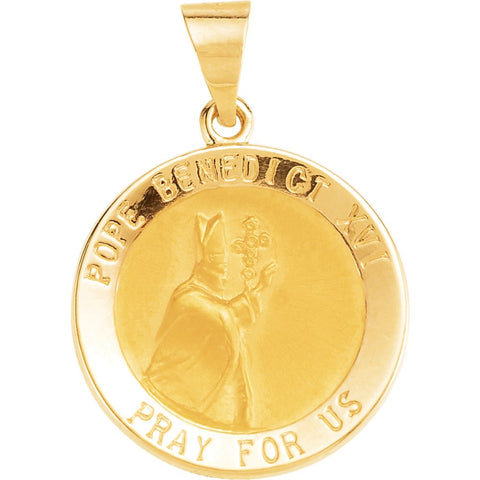 14k Yellow Gold 18.7mm Round Hollow Benedict XVI Pope Medal