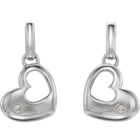 Sterling Silver .015 CTW Diamond Heart Dangle Earrings