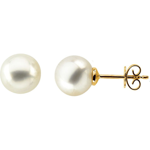 Elegant and Stylish Pair of 15.00 MM Fine Full Button South Sea Cultured Pearl Earrings in 18K Yellow Gold, 100% Satisfaction Guaranteed.