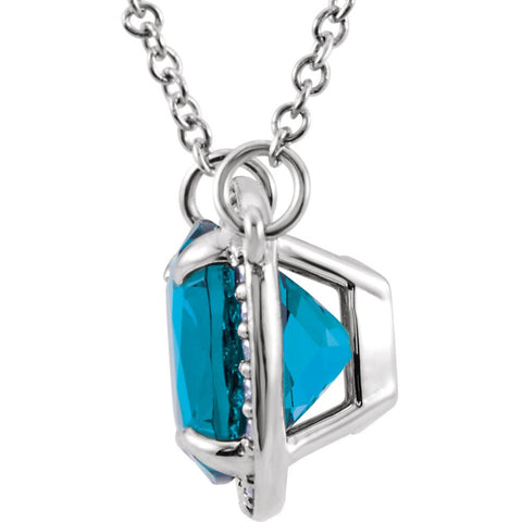 14k White Gold Swiss Blue Topaz & .06 CTW Diamond 16" Necklace