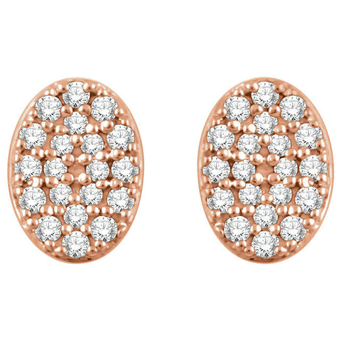 14k Rose Gold 1/6 CTW Diamond Oval Cluster Earrings