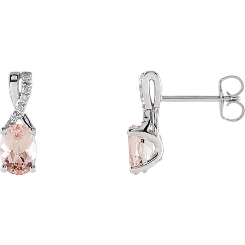 14k White Gold Morganite & .05 CTW Diamond Earrings