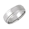 Grooved-Edge Flat Comfort-Fit Wedding Band Ring in 14k White Gold ( Size 8 )