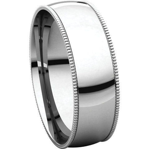 14k White Gold 6mm Light Comfort Fit Milgrain Band , Size 8