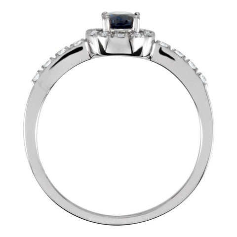 14k White Gold 1/6 CTW Diamond & 6x4mm Blue Sapphire Ring, Size 7