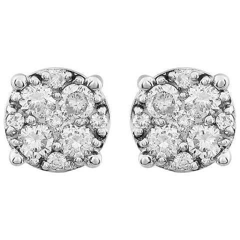 14k White Gold 1/3 CTW Diamond Cluster Friction Post Earrings
