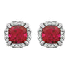 14k White Gold Created Ruby & 1/10 CTW Diamond Earrings