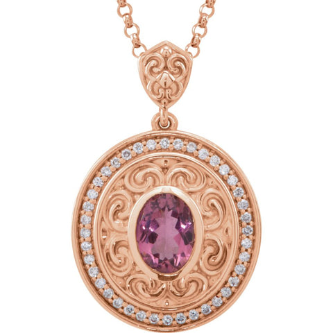 14k Rose Gold Pink Tourmaline & 1/5 CTW Diamond 18" Necklace