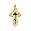 32.00x21.00 mm Orthodox Cross Pendant with Blue Inlay in 14K Yellow Gold
