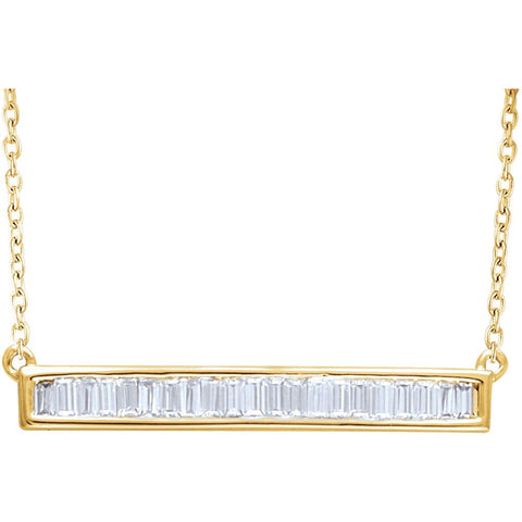 14k Yellow Gold 1/2 CTW Diamond Baguette Bar 16-18" Necklace
