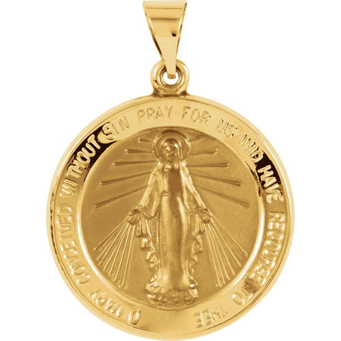 14k Yellow Gold 22.25mm Hollow Round Miraculous Medal