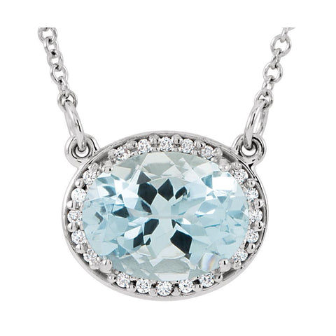 14k White Gold Aquamarine & .05 CTW Diamond 16.5" Necklace