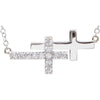14K White Gold 1/6 CTW Diamond Double Sideways Cross 18-Inch Necklace