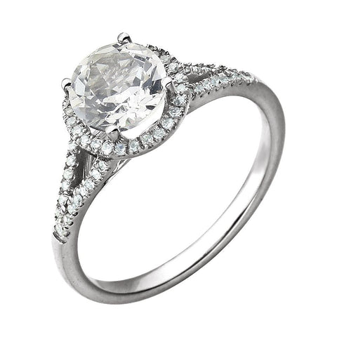 14k White Gold Lab Created White Sapphire & 1/6 CTW Diamond Ring, Size 7