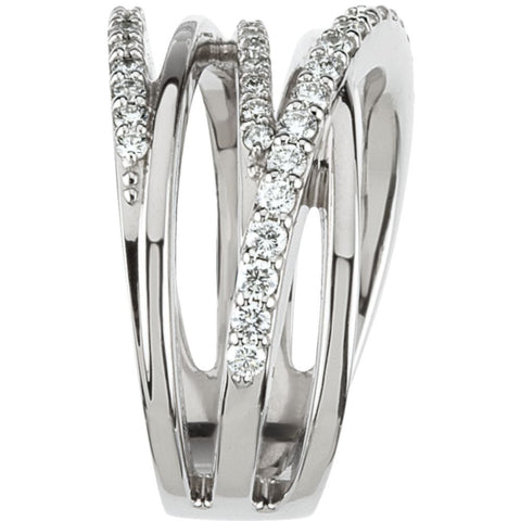 14k White Gold 1/2 CTW Diamond Criss Cross Ring, Size 7