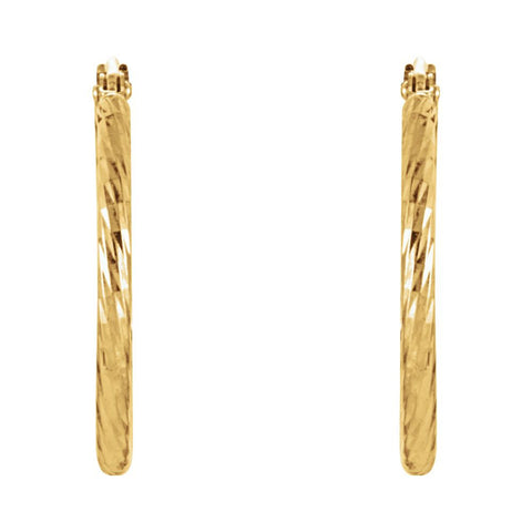 14k Yellow Gold Diamond Cut Hoop Earrings