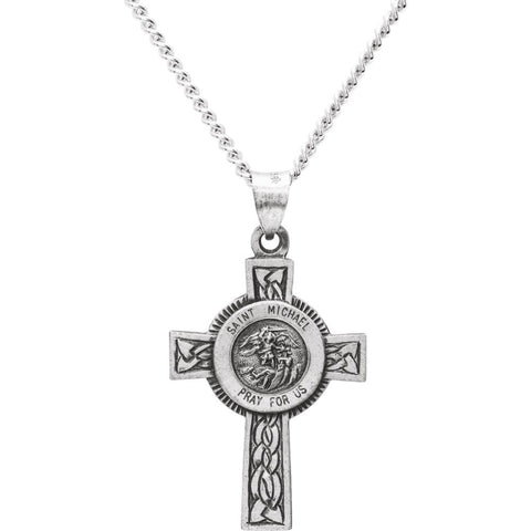 Sterling Silver 20.7x20.8mm mm St. Michael Cross Necklace with 24" Chain