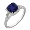 14k White Gold Created Blue Sapphire & 1/5 ctw. Diamond Ring, Size 7