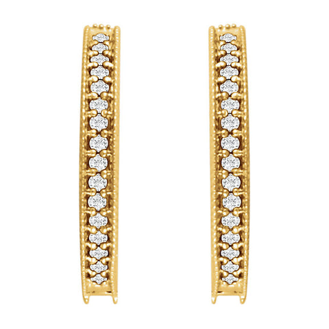 14k Yellow Gold 1/5 CTW Diamond Milgrain Hoop Earrings