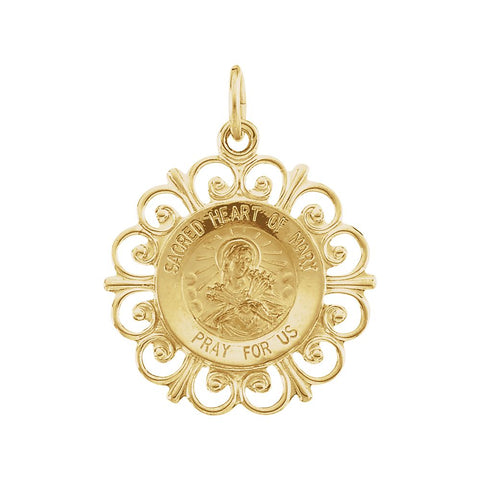 14k Yellow Gold 18.5mm Sacred Heart of Mary Medal