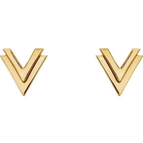 14k Yellow Gold Double "V" Earrings