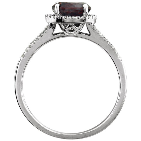14k White Gold Mozambique Garnet & 1/6 CTW Diamond Ring, Size 7