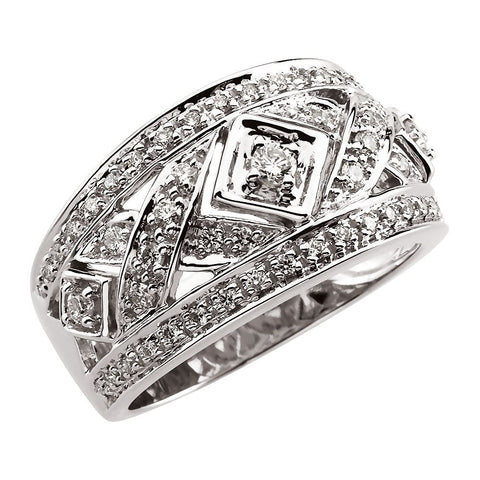 1/2 CTTW Openwork Diamond Wedding Band Ring in 14k White Gold (Size 6 )