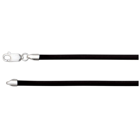 Sterling Silver 3mm Black Rubber 18" Necklace