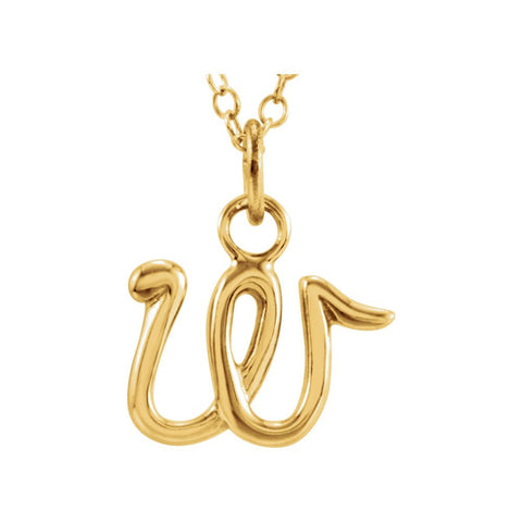 14k Yellow Gold Letter "W" Lowercase Script Initial Necklace