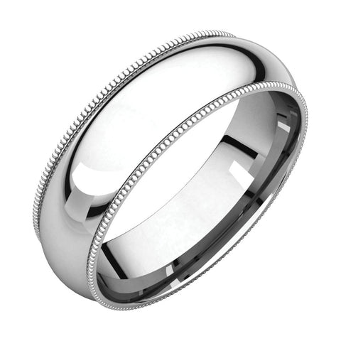14k White Gold 6mm Milgrain Comfort Fit Band, Size 7