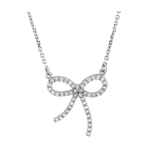 14k White Gold 1/4 CTW Diamond Bow 16" Necklace