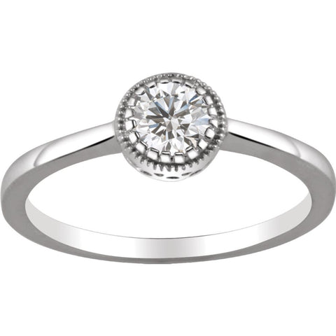 14k White Gold White Sapphire "April" Birthstone Ring, Size 7