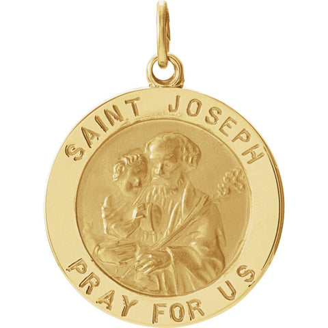 14k Yellow Gold 18mm Round St. Joseph Medal