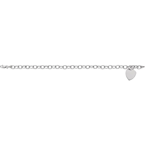 14k White Gold Hollow Charm Bracelet with Heart