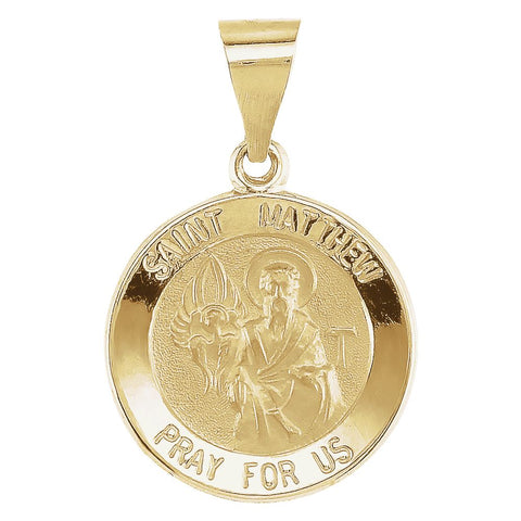 14k Yellow Gold 14.75mm Round Hollow St. Matthew Medal