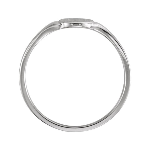 14k White Gold 7x6mm Solid Oval Signet Ring, Size 6