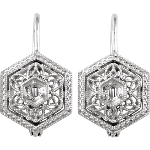 14k White Gold Filigree Design Earring Mountings