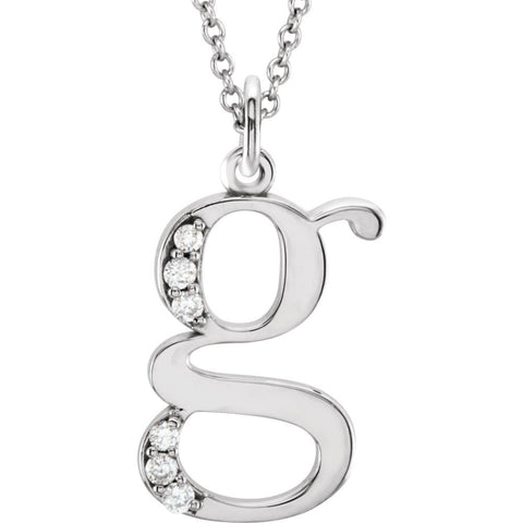 14k White Gold .03 CTW Diamond Lowercase Letter "g" Initial 16" Necklace