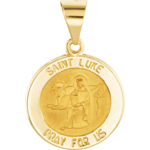 14k Yellow Gold 14.75mm Round Hollow St. Luke Medal