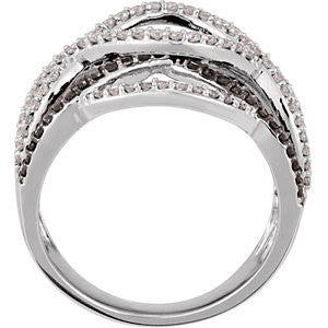 14k White Gold 3/4 CTW Diamond Crossover Ring, Size 7