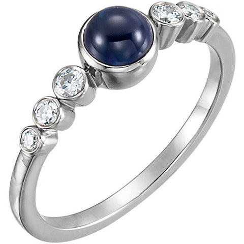 14k White Gold Blue Sapphire & 1/6 CTW Diamond Ring, Size 7